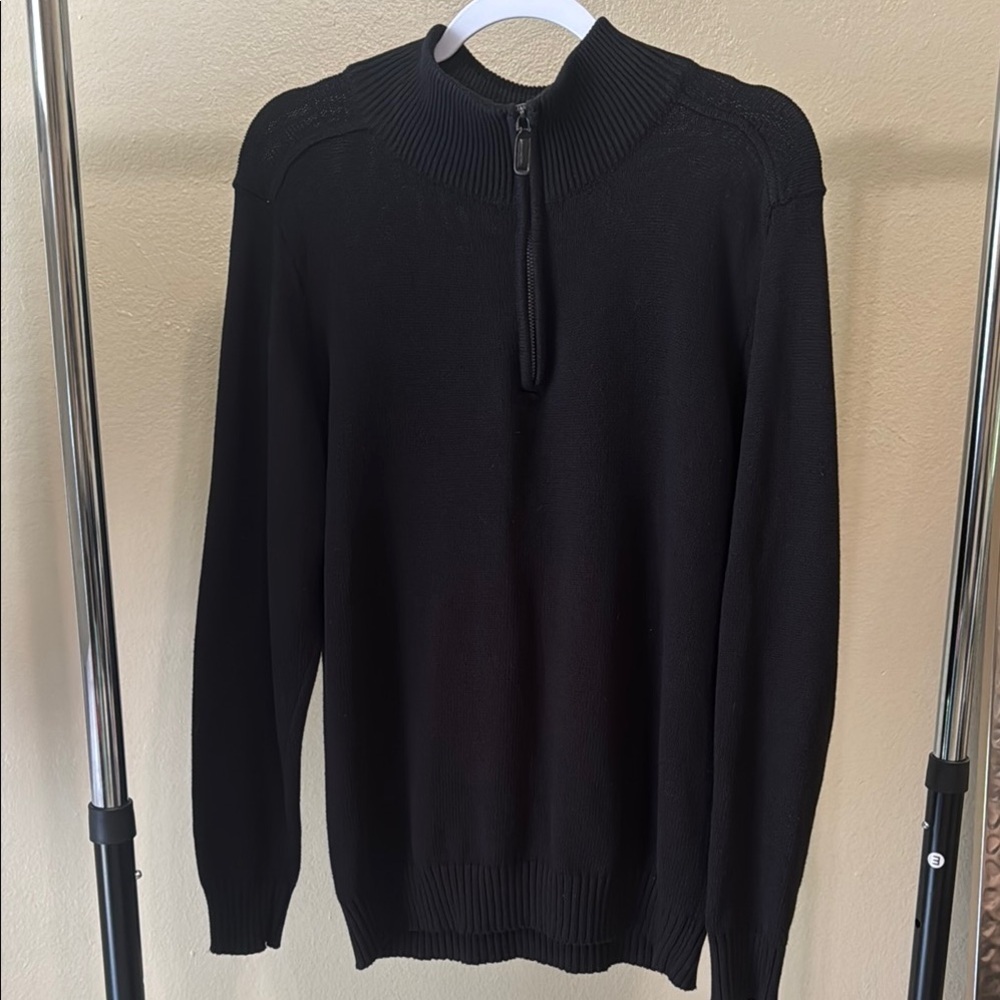 Oscar De La Renta Large 1/4 Quarter Zip Sweater Mens Black Pullover Size M